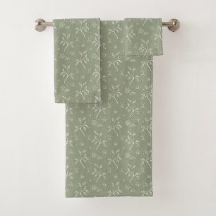 Minimalist Sage Botanical Line Art Bath Towel Set