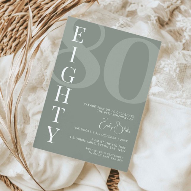 Minimalist Sage Eighty 80th Birthday Party Invitation (Creator Uploaded)
