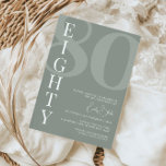 Minimalist Sage Eighty 80th Birthday Party Invitation<br><div class="desc">This minimalist typography 80th birthday party invitation is perfect for a modern birthday party. The simple design features classic white font on sage background. Customisable in any colour. Keep the design minimal and elegant, as is, or personalise it by adding your own graphics and artwork. For more advanced customisation of...</div>