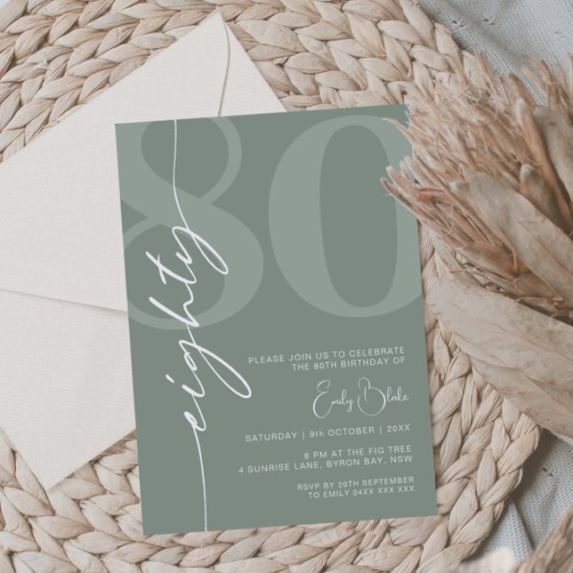 Minimalist Sage Eighty 80th Birthday Party Invitation (Creator Uploaded)