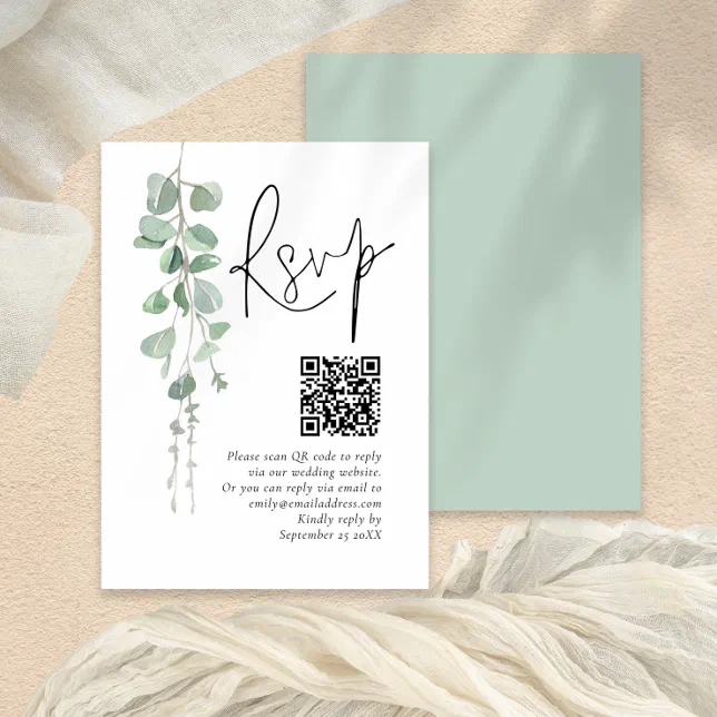 Minimalist Sage Eucalyptus Qr Code Wedding Rsvp Enclosure Card Zazzle