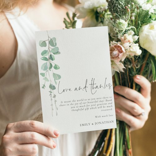 Minimalist Sage Eucalyptus Wedding Love Thanks  Thank You Card