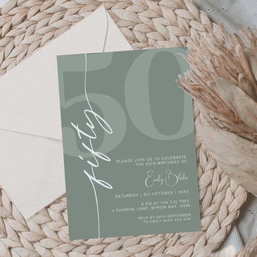 Minimalist Sage Fifty 50th Birthday Party Invitation