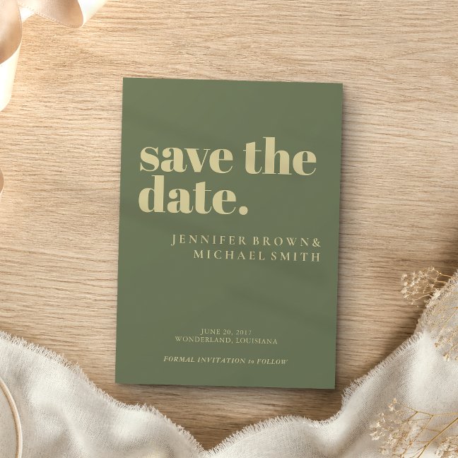 Minimalist Sage Gold Wedding Photo Calligraphic Save The Date