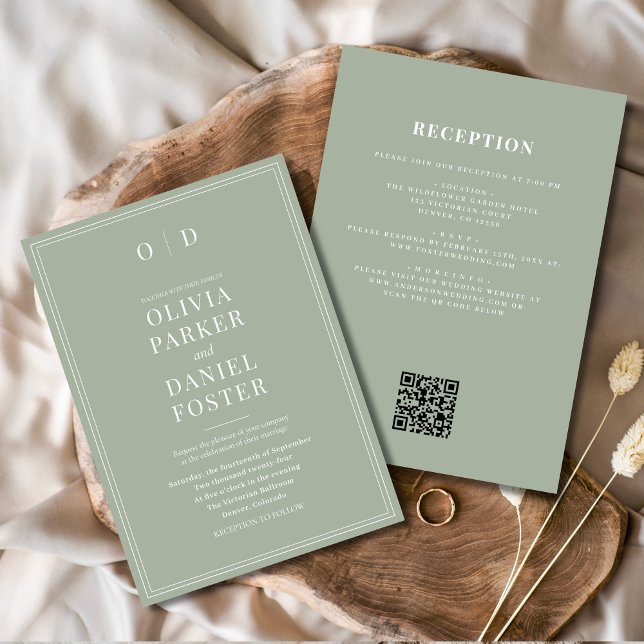 Minimalist Sage Green All in One QR Code Wedding Invitation (Creator Uploaded)