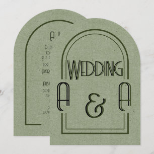 Minimalist Sage Green and Black Arch Wedding Invitation