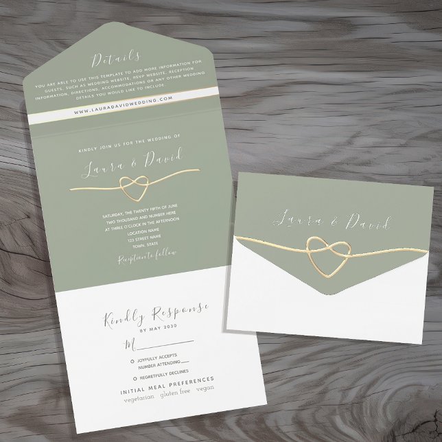 Minimalist Sage Green and Gold Wedding All In One Invitation (Creator Uploaded)