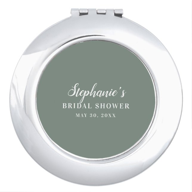 Minimalist Sage Green and White Bridal Shower      Compact Mirror (Front)