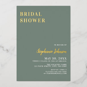 Minimalist Sage Green and White Bridal Shower Foil Invitation