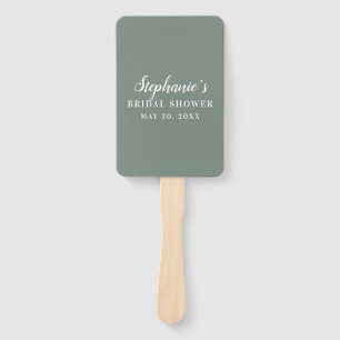 Minimalist Sage Green and White Bridal Shower Hand Fan