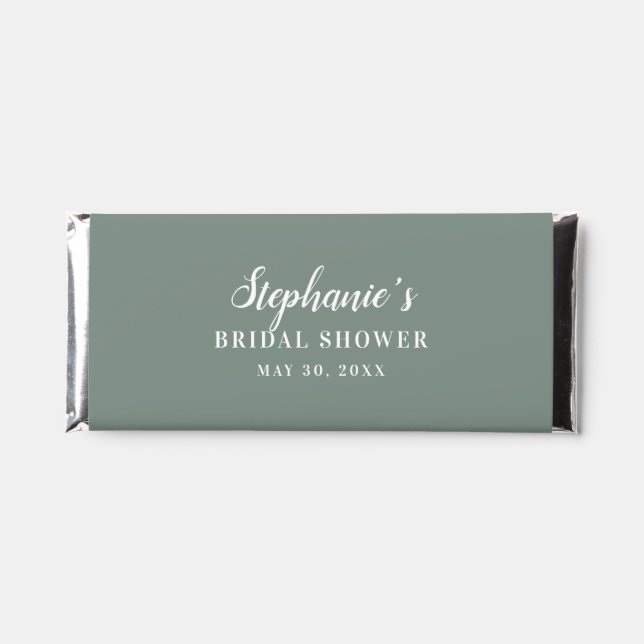 Minimalist Sage Green and White Bridal Shower      Hershey Bar Favors (Front)
