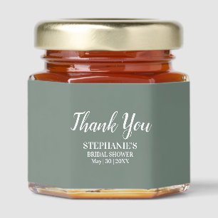 Minimalist Sage Green and White Bridal Shower Honey Jar Favors