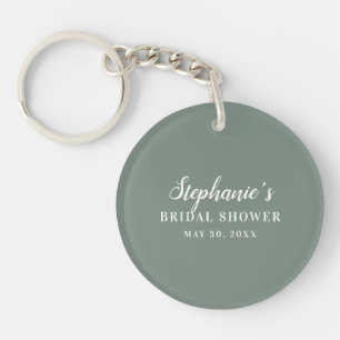 Minimalist Sage Green and White Bridal Shower Keychain
