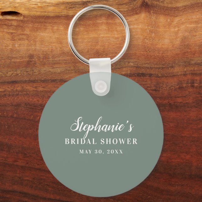 Minimalist Sage Green and White Bridal Shower      Keychain (Front)