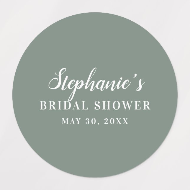 Minimalist Sage Green and White Bridal Shower      Labels (Design 1)