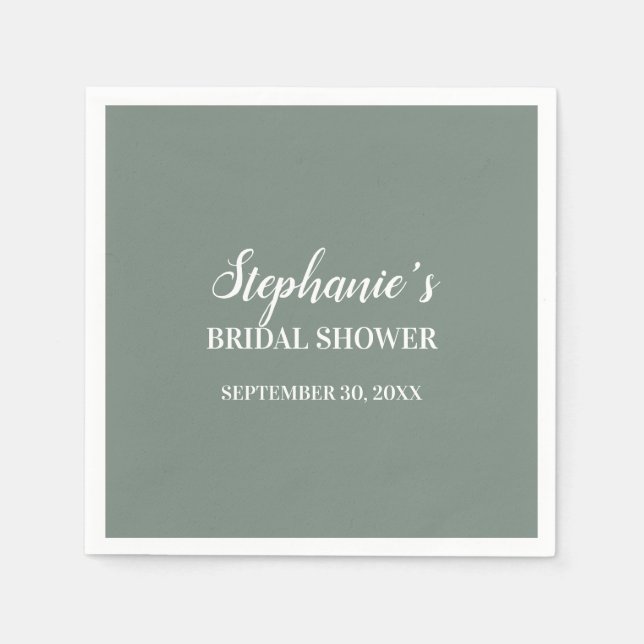 Minimalist Sage Green and White Bridal Shower      Napkins (Front)