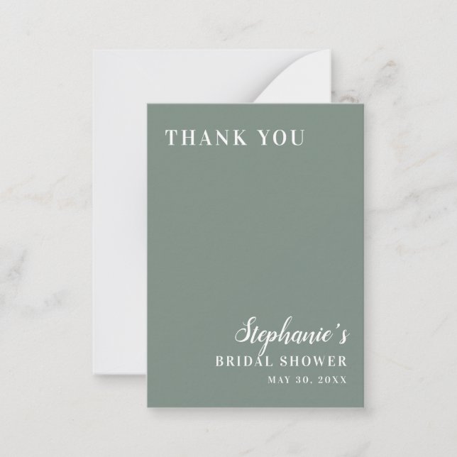 Minimalist Sage Green and White Bridal Shower      Note Card (Front)