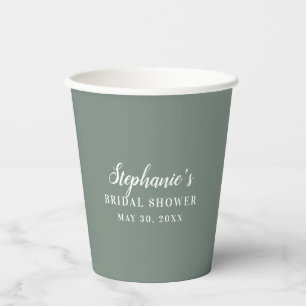 Minimalist Sage Green and White Bridal Shower Paper Cups