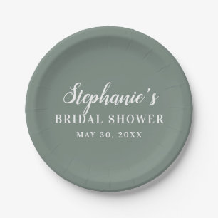 Minimalist Sage Green and White Bridal Shower Paper Plates