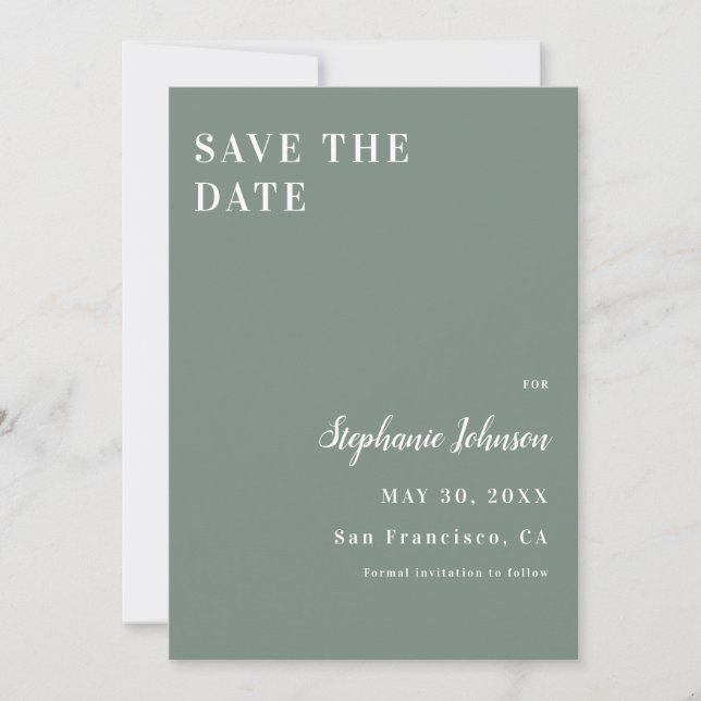 Minimalist Sage Green and White Bridal Shower      Save The Date (Front)