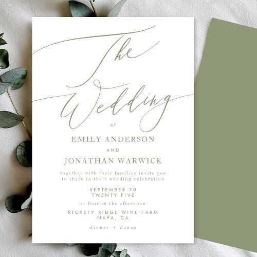 Minimalist Sage Green and White Simple Wedding Invitation