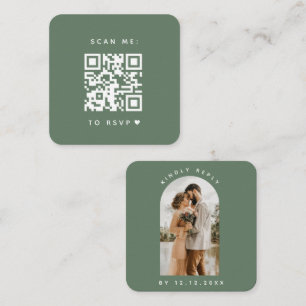 Minimalist Sage Green Arch Photo Qr Code RSVP Chic Enclosure Card