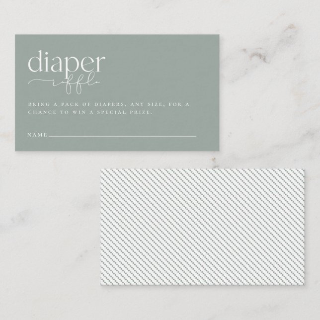 Minimalist Sage Green Baby Shower Diaper Raffle Enclosure Card (Front/Back)