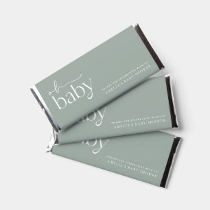 Minimalist Sage Green Baby Shower Hershey Bar Favors