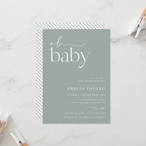 Minimalist Sage Green Baby Shower Invitation