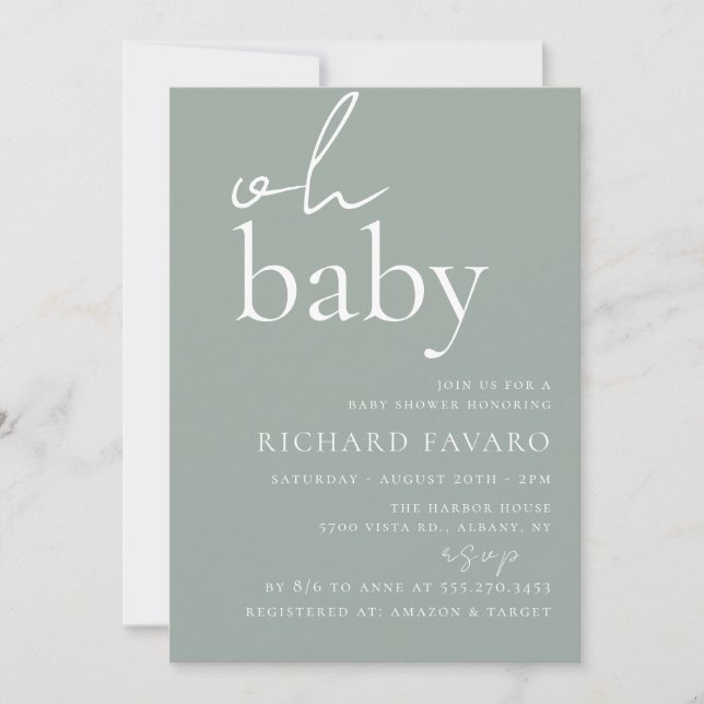 Minimalist Sage Green Baby Shower Invitation (Front)