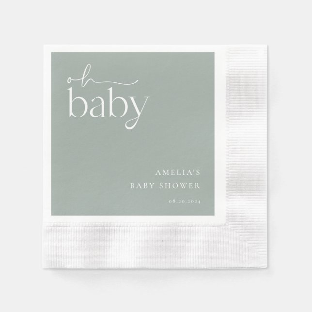 Minimalist Sage Green Baby Shower Napkins (Front)