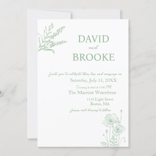 Minimalist Sage Green Boho Photo Wedding Invitation