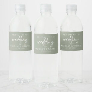 Minimalist Sage Green Boho Wedding Elegant Water Bottle Label