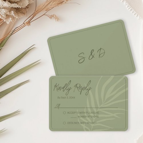 Minimalist Sage Green Boho Wedding  RSVP Card