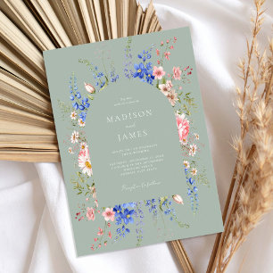 Minimalist Sage Green Boho Wildflower Wedding Invitation