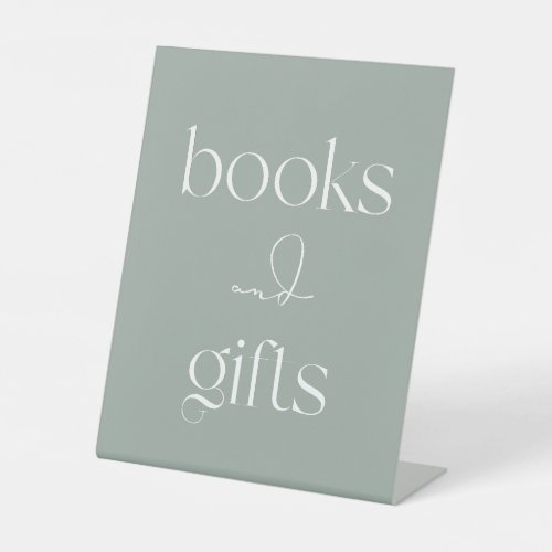 Minimalist Sage Green Books and Gifts Pedestal Sign