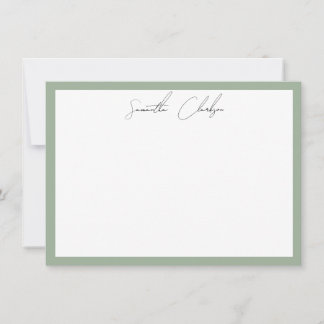 Minimalist Sage Green Border Handwritten Script Note Card