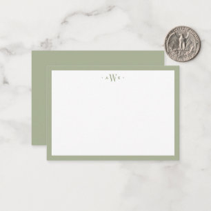 Minimalist Sage Green Border Modern Monogram Note Card