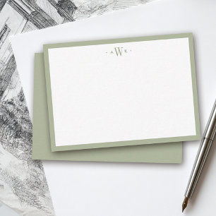 Minimalist Sage Green Border Modern Monogram Note Card