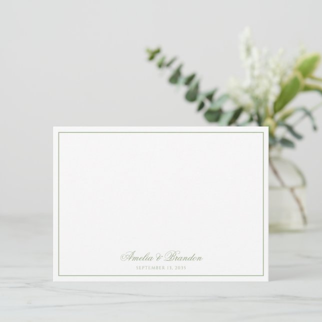 Minimalist Sage Green Border Script Personalized Note Card (Standing Front)