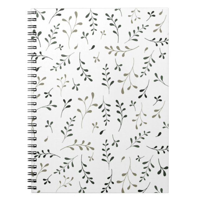 Minimalist Sage Green Botanical Leaf Pattern Notebook (Front)