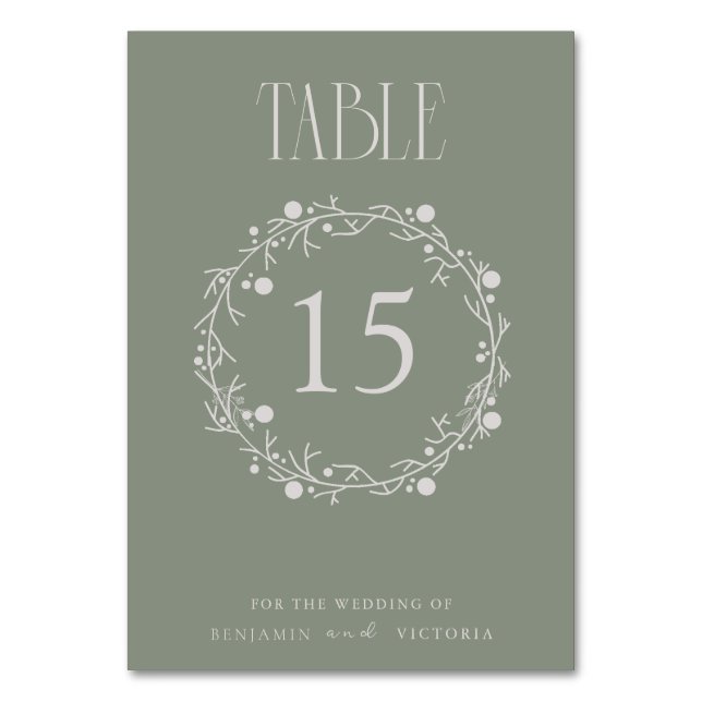 Minimalist Sage Green Botanical Table Number (Front)
