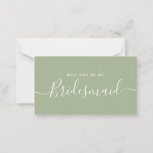 Minimalist Sage Green Bridesmaid Proposal Note Card