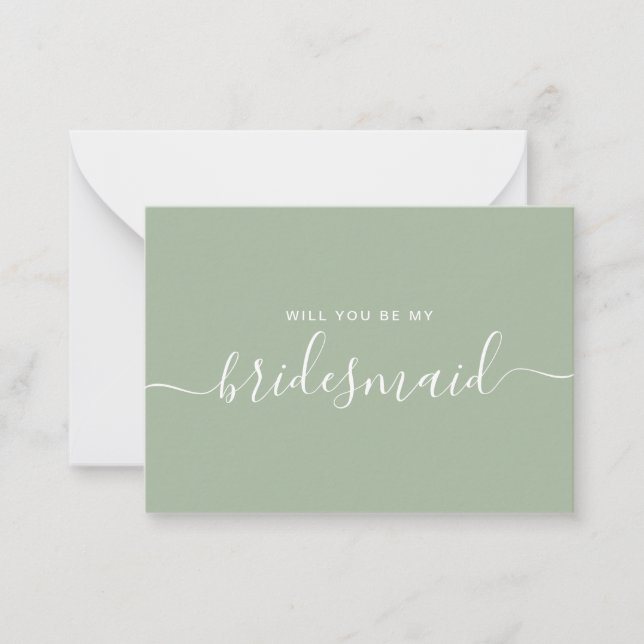 Minimalist Sage Green Bridesmaid Proposal Note Card (Front)