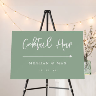 Minimalist Sage Green Brushed Cocktail Hour Sign