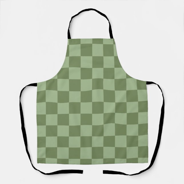 Minimalist Sage Green Checkerboard Pattern Apron (Front)