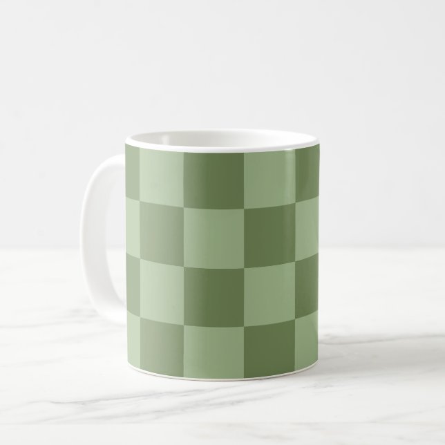 Minimalist Sage Green Checkerboard Pattern Coffee Mug (Front Left)