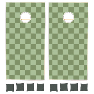 Minimalist Sage Green Checkerboard Pattern Cornhole Set