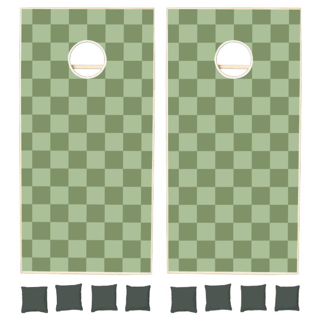 Minimalist Sage Green Checkerboard Pattern Cornhole Set (Set)