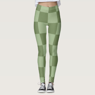 Minimalist Sage Green Checkerboard Pattern Leggings